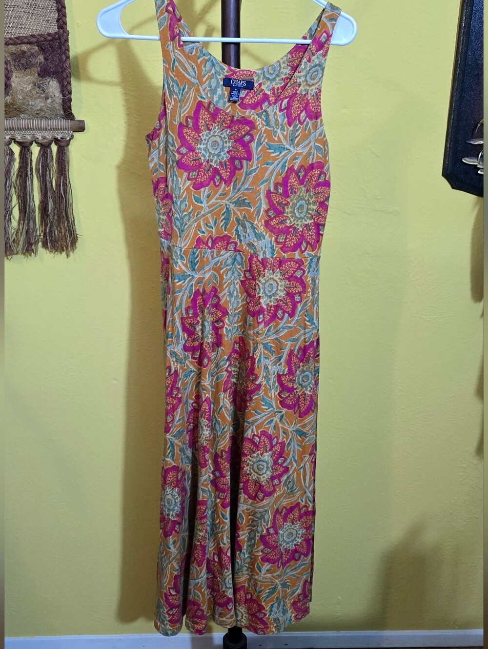 CHAPS Floral Maxi Dress - Pink & Mustard Sz M